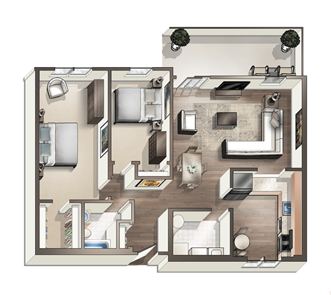 Floor plan for 2 beds, 1 bath, 1100 sqft